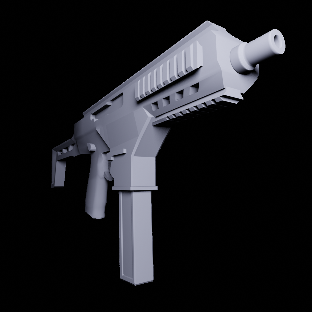 Gun without materials lit by blue light only.